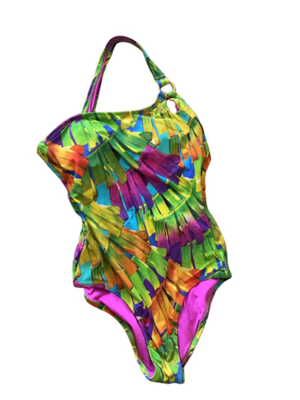 Trina Turk Polynesian Palms One Piece Swimsuit Green Pink Multi Size 8